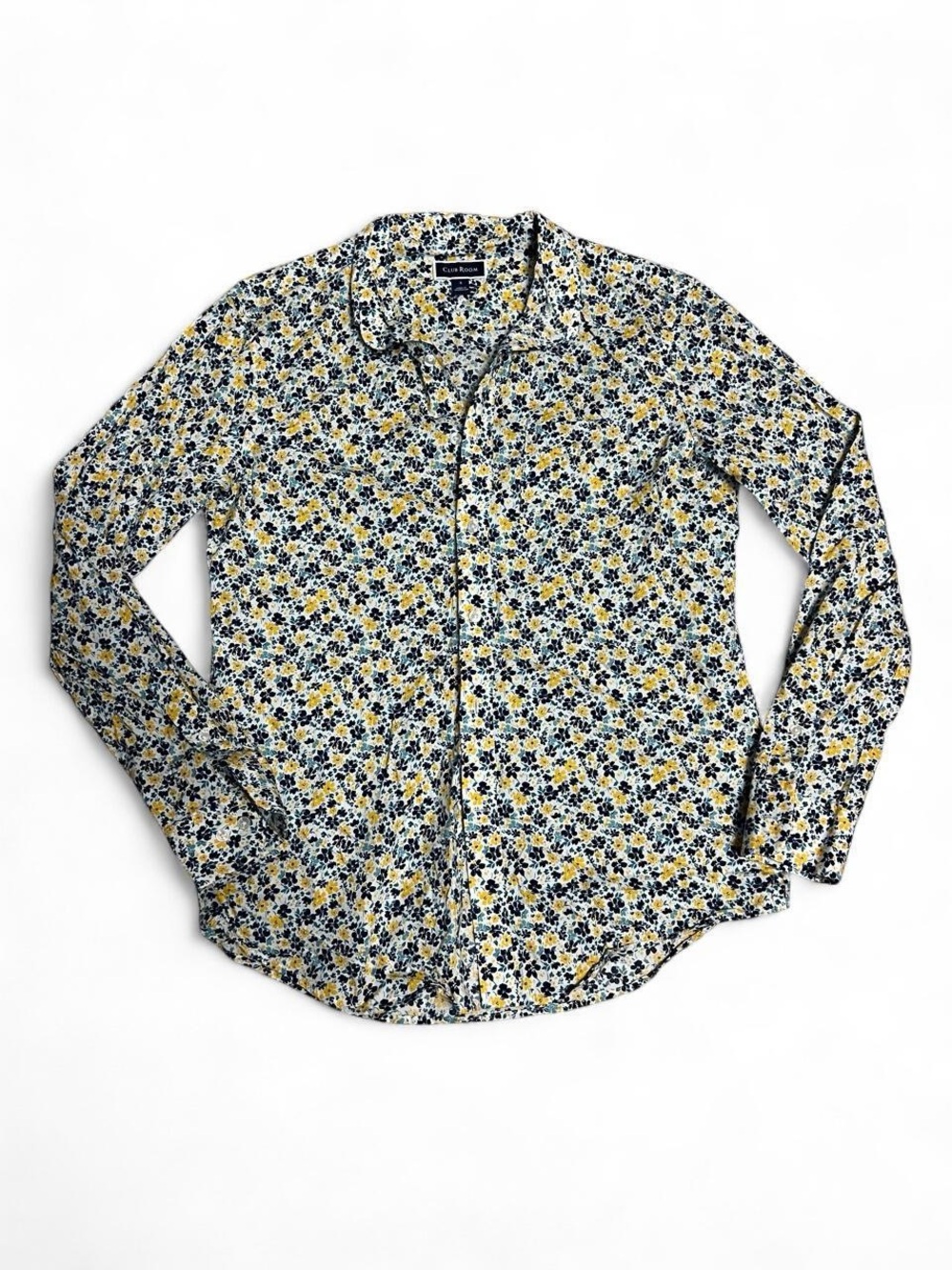 Club Room Men's Floral Button-Down Shirt - Yellow & Navy on White